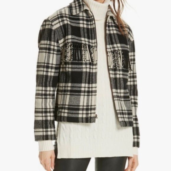 Polo Ralph Lauren XL plaid fringe zip front jacket